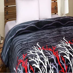 Signature Grey & White Striped Microfiber AC Room 350 GSM Double Bed Blanket image 3