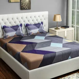 SWAYAM Grey & Blue Geometric 200 TC Cotton 1 King Bedsheet with 2 Pillow Covers-picture-28