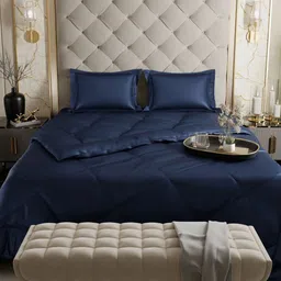 Stoa Paris Navy Blue Solid 4 Piece Double Queen Regular Bedding Set image 2