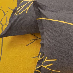Huesland Yellow & Grey Floral 144 TC Cotton Double Queen Bedsheet with 2 Pillow Covers image 4