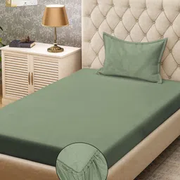 KLOTTHE Green 300TC Fitted Single Bedsheet & 1 Pillow Covers-picture-13