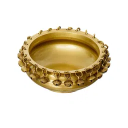 eCraftIndia Gold Toned Handcrafted Brass Designer Urli With Bells image 4
