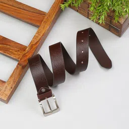 MUTAQINOTI Men Brown Textured Leather Belt image 1