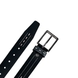 Leather World Men Black Textured Leather Belt image 4