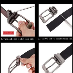 LOUIS STITCH Men Textured Leather Reversible Formal Belt image 2