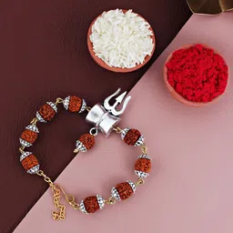 LUCKY JEWELLERY Oxidised Silver Religious Shiva Rakhi Gift Set-picture-53