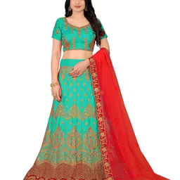 Maroosh Women Embellished Thread Work Unstitched Lehenga & Blouse With Dupatta-picture-48