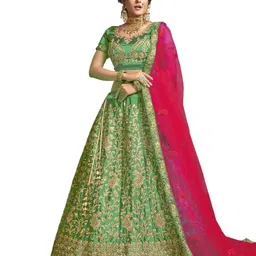 Maroosh Women Embroidered Thread Work Unstitched Lehenga & Blouse With Dupatta-picture-17
