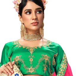 Maroosh Women Embroidered Thread Work Unstitched Lehenga & Blouse With Dupatta image 4