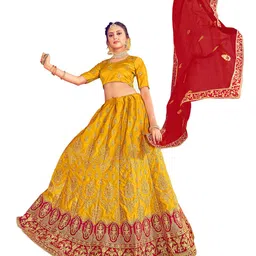 Maroosh Women Embroidered Thread Work Unstitched Lehenga & Blouse With Dupatta image 3