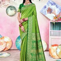 Anouk Geometric Woven Design Zari Detail Banarasi Saree image 1