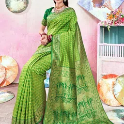 Anouk Geometric Woven Design Zari Detail Banarasi Saree image 3