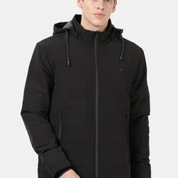 t-base Men Black Windcheater Longline Padded Jacket-picture-25