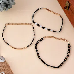 Shoshaa Women Gold & Black Brass Set of 3 Handcrafted Gold-Plated Wraparound Bracelet-image-10