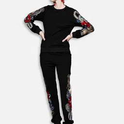 JC Collection Women Black & Red T-shirt with Joggers Joggers image 1