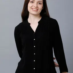 IDENTITI Women Black Mandarin Collar Shirt Style Top-picture-11