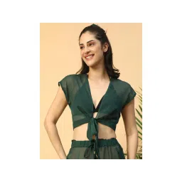 Oxolloxo Womens Icon Solid Green Tie-Up Knot Detail Beachwear Crop Top-picture-13