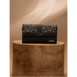 Zouk Black Printed Jute Clutch and Detachable Strap-image-89