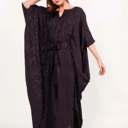 The Kaftan Company Black Self Design Relaxed Kaftan Nightdress-image-39