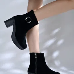 Shoetopia Black Suede Platform Ankle Boots For Women image 4