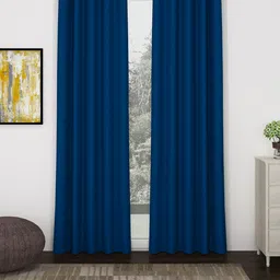 Story@Home Faux Silk Solid Solid 300GSM Navy Blue Room Darkening Blackout Long Door Curtain - Set of 2-image-86