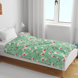 Divine Casa Sea Green Floral AC Room 120 GSM Single Bed Blanket-picture-30
