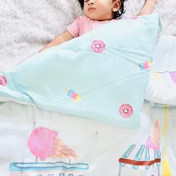 Polka Tots Blue Cartoon Characters AC Room 210 GSM Single Bed Comforter image 4