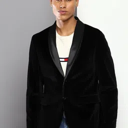 Tommy Hilfiger Men Black Solid Single-Breasted  Pure Cotton Blazer-picture-14