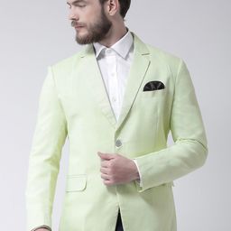 Hangup Men Green Solid Regular-Fit Single-Breasted Linen Formal Blazer-picture-3