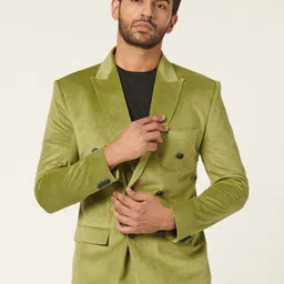 MR BUTTON Slim-Fit Peaked Lapel Collar Double-Breasted Velvet Casual Blazer-picture-17