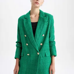 DeFacto Women Green Solid Double-Breasted Casual Blazer-image-23