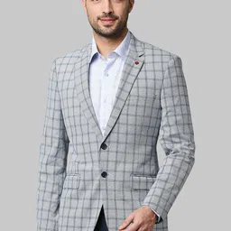 Raymond Men Grey & Blue Checked Single Breasted Formal Blazer-picture-40