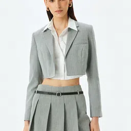 Koton Cropped Single Breasted Front Open Blazer-picture-22