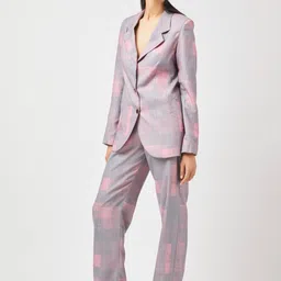 Contemponari Printed Tailored-Fit Single-Breasted Linen Blazer image 2