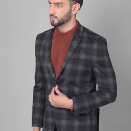 Crimsoune Club Slim-Fit Checked Notched Lapel Collar Single Breasted Casual Blazer image 2