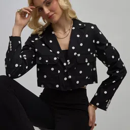 Virgio Reyna Cotton Polka Dots Printed Crop Blazer image 5