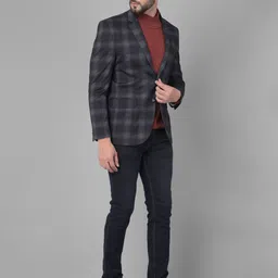 Crimsoune Club Slim-Fit Checked Notched Lapel Collar Single Breasted Casual Blazer image 4