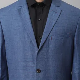Cantabil Men Blue Checked Single-Breasted Suede Formal Blazers image 2
