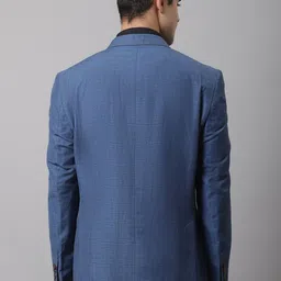 Cantabil Men Blue Checked Single-Breasted Suede Formal Blazers image 5