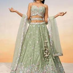 panchhi Embroidered Sequinned Semi-Stitched Lehenga & Unstitched Blouse With Dupatta image 1