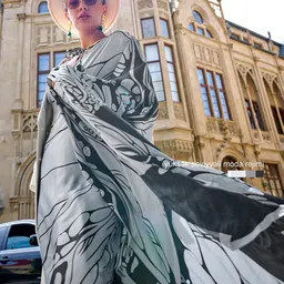 Mitera Grey & Black Abstract Printed Block Print Saree image 2