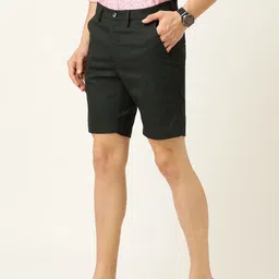 Peter England Men Black Checked Slim Fit Regular Shorts image 2