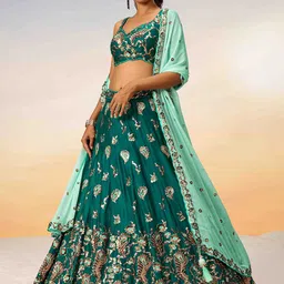 panchhi Embroidered Sequinned Semi-Stitched Lehenga & Unstitched Blouse With Dupatta image 4