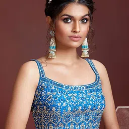 FABPIXEL Blue & Pink Embellished Semi-Stitched Lehenga & Unstitched Blouse With Dupatta image 5