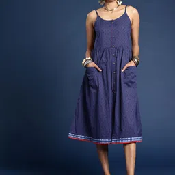 Taavi Self Designed Shoulder Straps Pure Cotton A-Line Block Print Legacy Ethnic Dress image 2