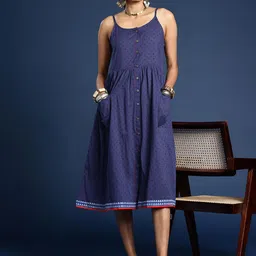 Taavi Self Designed Shoulder Straps Pure Cotton A-Line Block Print Legacy Ethnic Dress image 4