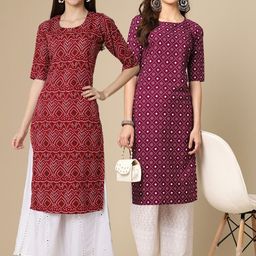 7threads KALINI Women Maroon & Purple Ethnic Motifs Printed Crepe Pack of 2 Kurta-picture-18