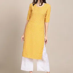 7threads KALINI Women Pack of 2 White & Blue Ethnic Motifs Printed Block Print Crepe Kurtas image 5