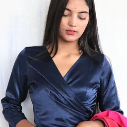 Chidiyaa Women Blue Wrap Crop Top-Type Silk Saree Blouse-picture-35