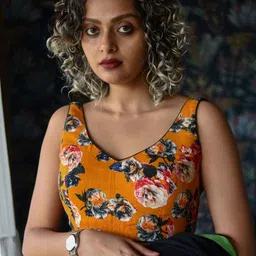 Suta Women Yellow & Green Floral Printed Saree Blouse-picture-26